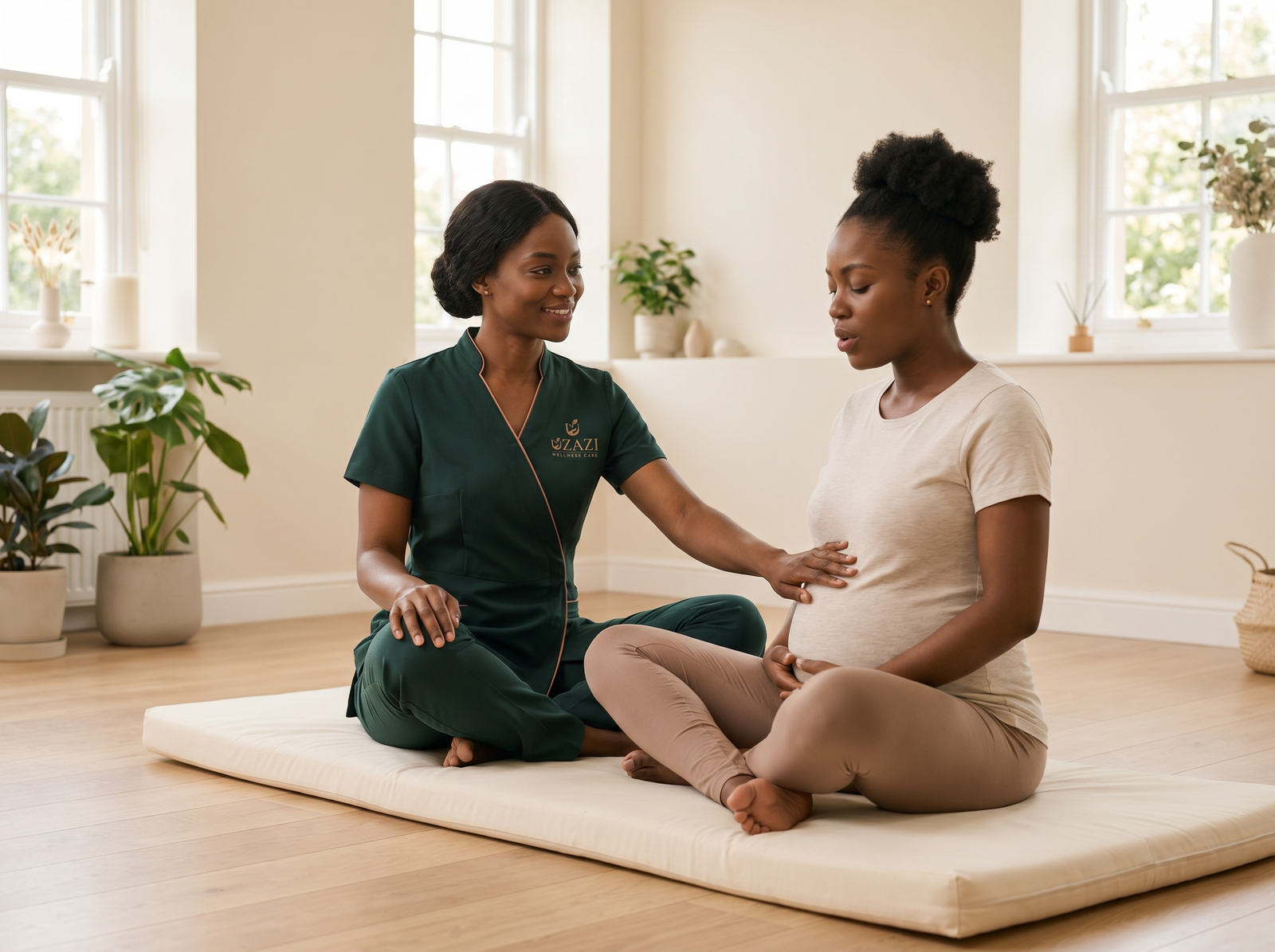 Uzazi doula coaching breathing during birth preparation