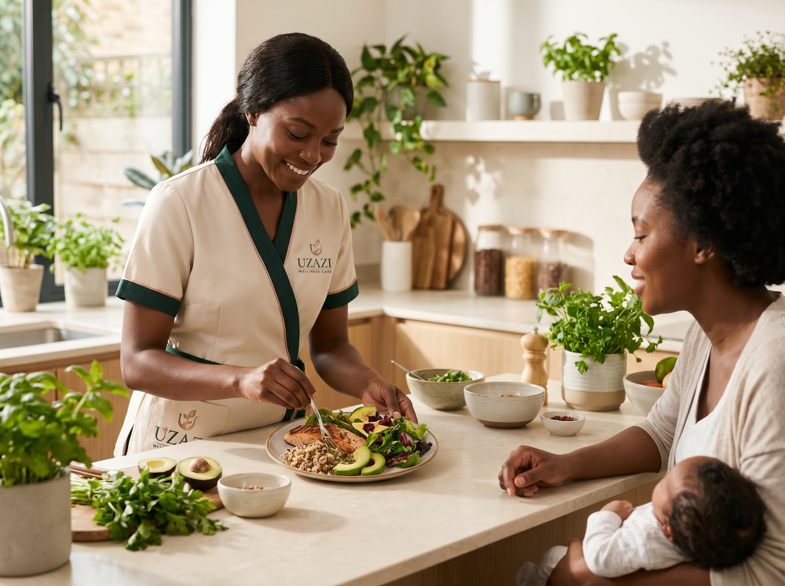 Uzazi nutritionist preparing a nourishing meal